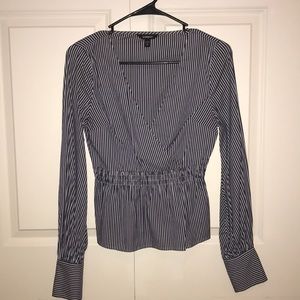 Express blue & white striped elastic gathered top